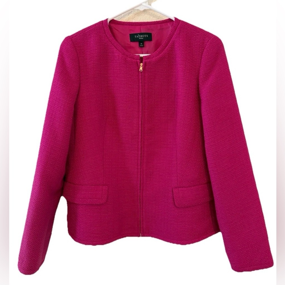 Talbots Petites Jacket Pink Zip Front Pockets Button Short Lined Size 6P